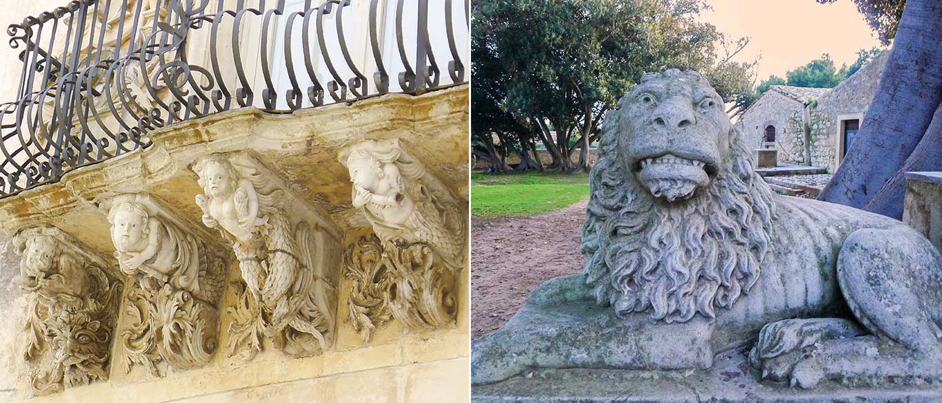 Stone figurines and stone lion